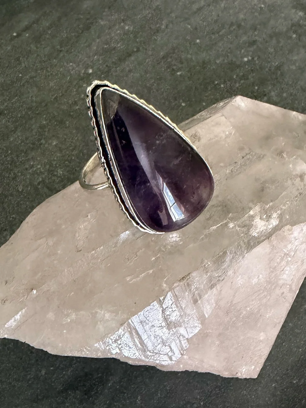Genuine Amethyst Teardrop Large Statement Ring 9